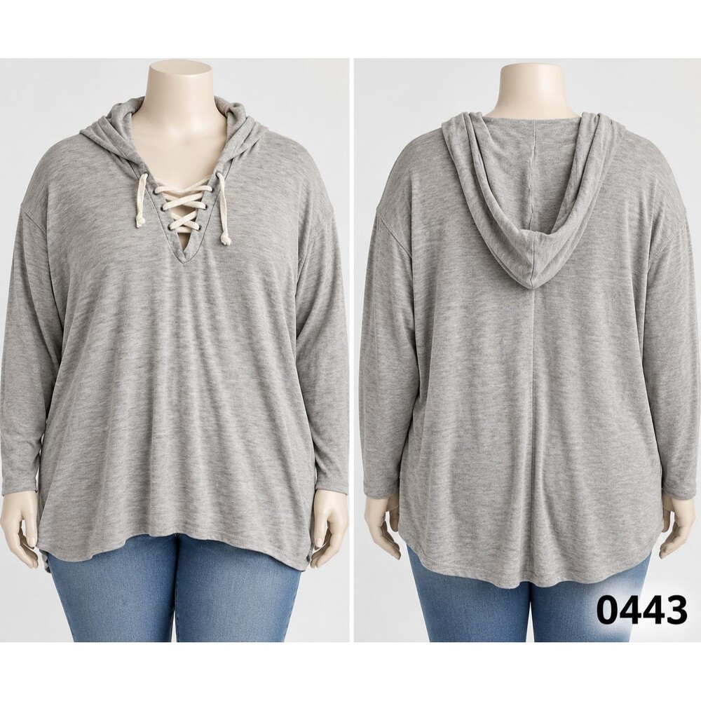 No Boundaries Heather Gray Lace Up Hoodie Loungewear Top XL 16/18 - 0443